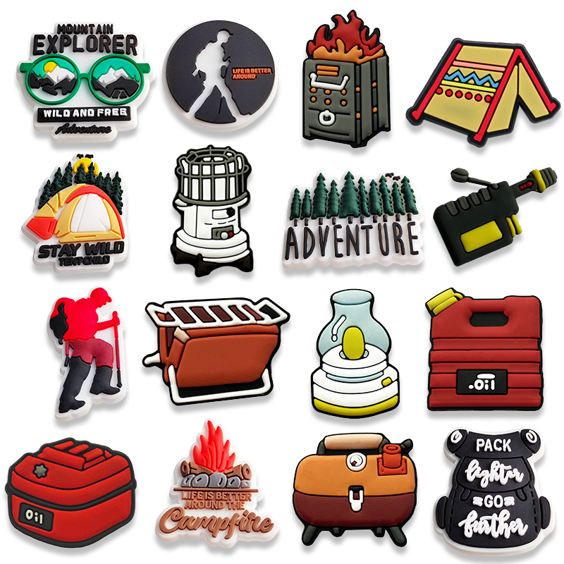 Outdoor Adventure Birthday Party - 16Pcs Camping Shoe Charms, Outdoor Adventure