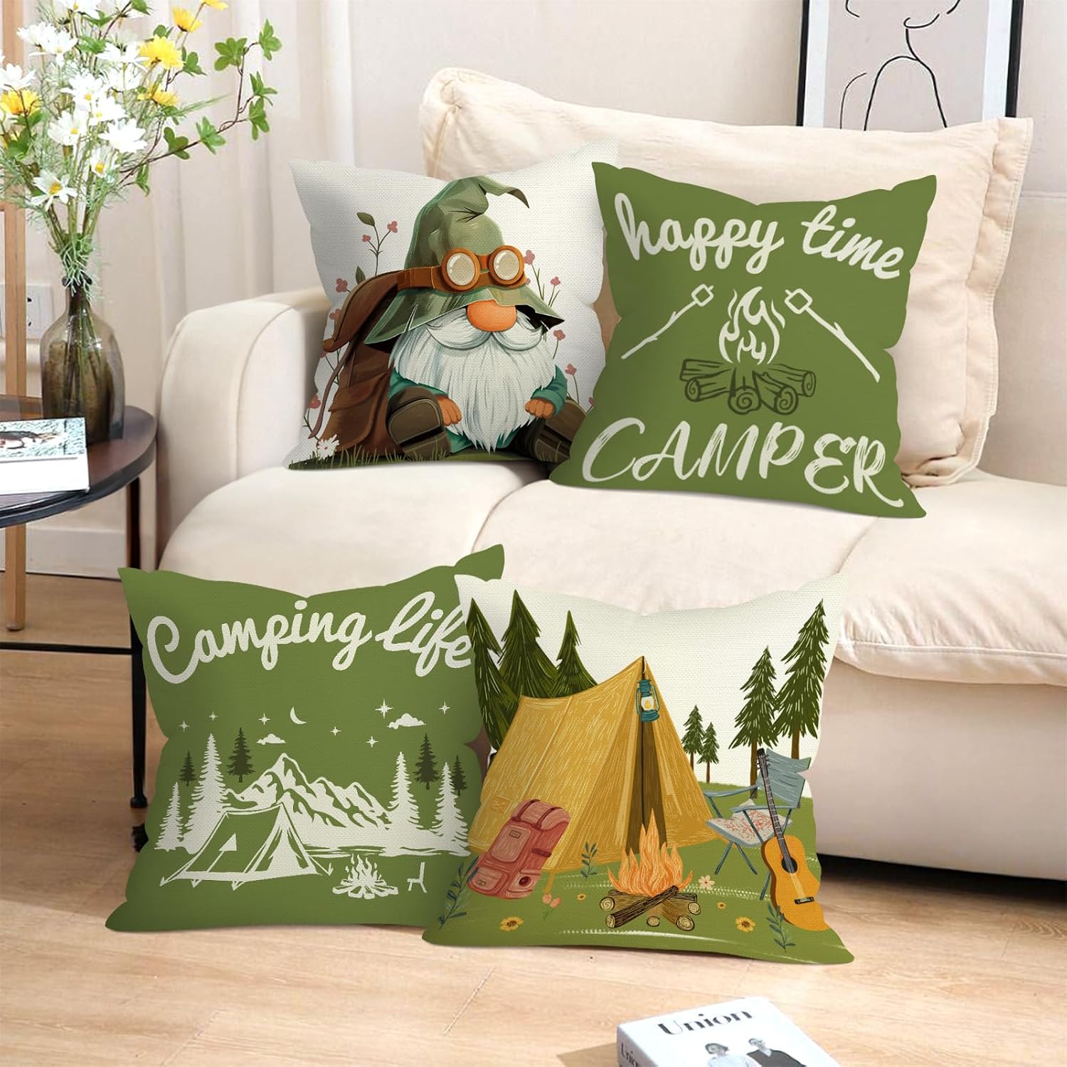 Group of 4 Camping Throw Pillo - Outdoor Adventure Group review and price